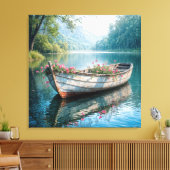 Roze geraniums in een oude roeiboot canvas afdruk (Insitu (Woonkamer))