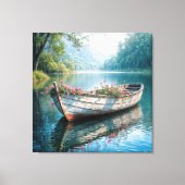 Roze geraniums in een oude roeiboot canvas afdruk (Voorkant)