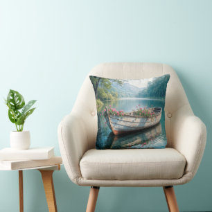 Roze geraniums in een oude roeiboot kussen