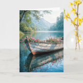 Roze geraniums in een roeiboot kaart (Gele Bloem)