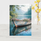 Roze geraniums in een roeiboot sympathie kaart (Gele Bloem)