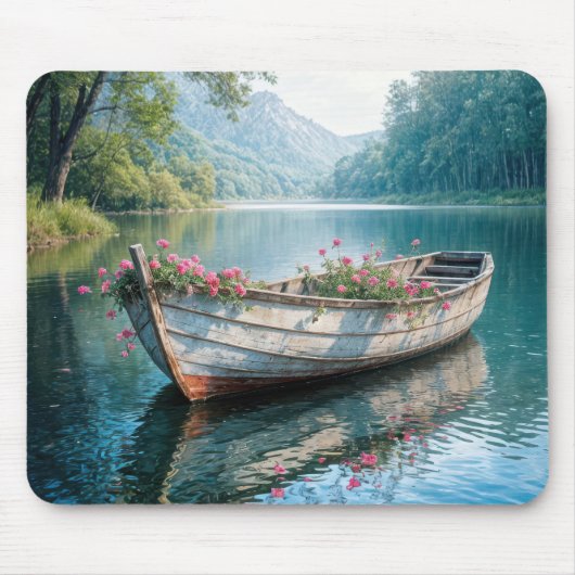 Roze geraniums in roeiboot muismat (Voorkant)