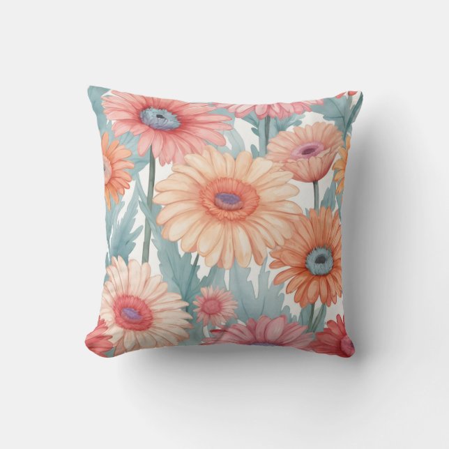 Roze gerber bloemen print kussen (Voorkant)