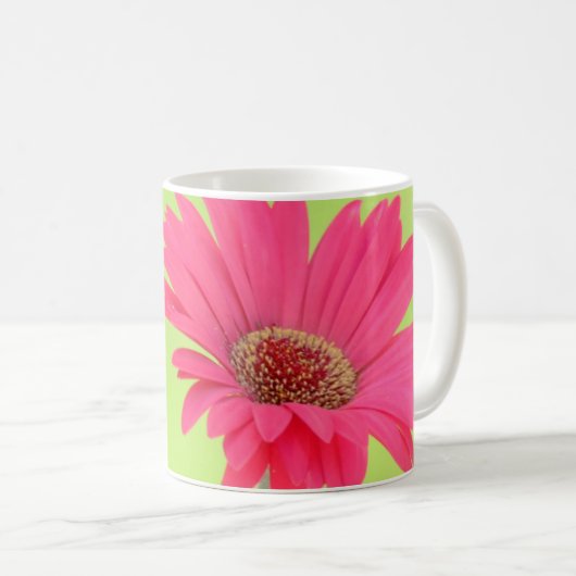 -Roze Gerber Daisies over groene Mok (Voorkant rechts)