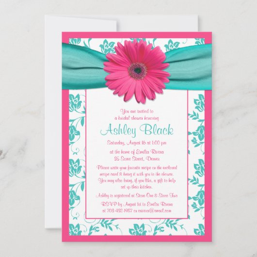 Roze Gerber Daisy Aqua Bridal Shower Kaart (Voorkant)