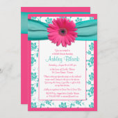 Roze Gerber Daisy Aqua Bridal Shower Kaart (Voorkant / Achterkant)