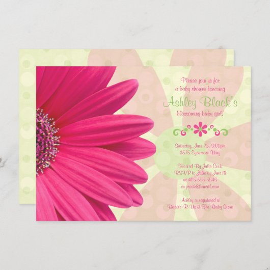 Roze Gerber Daisy Baby shower Uitnodiging (Voorkant / Achterkant)