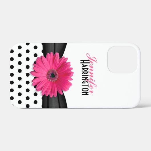 Roze Gerber Daisy Black Polka Dot iPhone 6 hoesje (Achterkant (horizontaal))