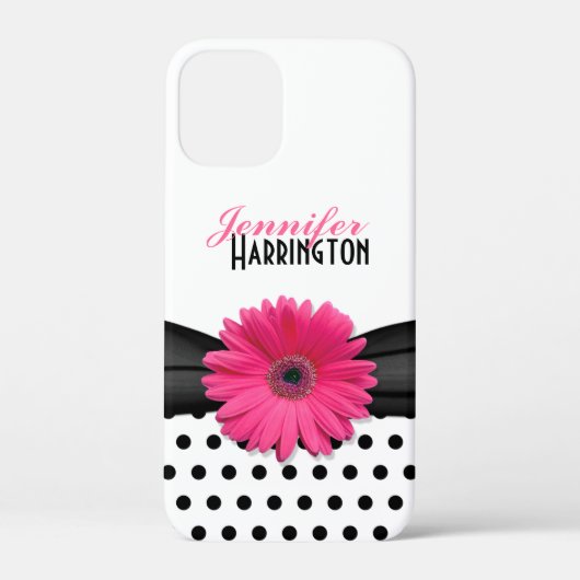 Roze Gerber Daisy Black Polka Dot iPhone 6 hoesje (Achterkant)