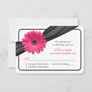 Roze Gerber Daisy Black Ribbon Wedding RSVP