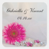 Roze Gerber Daisy Buttonnen Bruiloft Envelope Seal Vierkante Sticker (Voorkant)