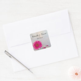 Roze Gerber Daisy Buttonnen Bruiloft Envelope Seal Vierkante Sticker