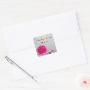 Roze Gerber Daisy Buttonnen Bruiloft Envelope Seal Vierkante Sticker