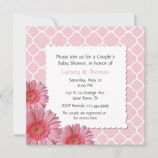 Roze Gerber Daisy Couple's Baby shower Invitation Kaart (Voorkant)