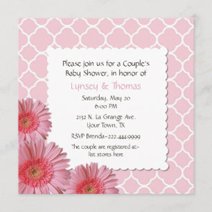 Roze Gerber Daisy Couple's Baby shower Invitation Kaart