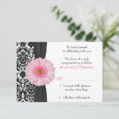 Roze Gerber Daisy Damast Trouw RSVP Antwoordkaart Kaart (Staand voorkant)