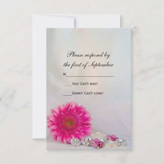 Roze Gerber Daisy en Buttonnen Wedding RSVP Kaartje (Voorkant)