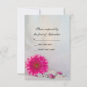 Roze Gerber Daisy en Buttonnen Wedding RSVP Kaartje