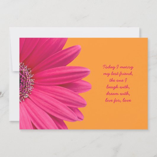 Roze Gerber Daisy en Oranje huwelijksuitnodiging Kaart (Achterkant)