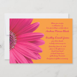Roze Gerber Daisy en Oranje huwelijksuitnodiging Kaart