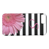 Roze Gerber Daisy en Stripes iPhone 8 Hoesje (Achterkant (Horizontaal))