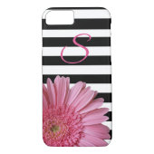 Roze Gerber Daisy en Stripes iPhone 8 Hoesje (Achterkant)