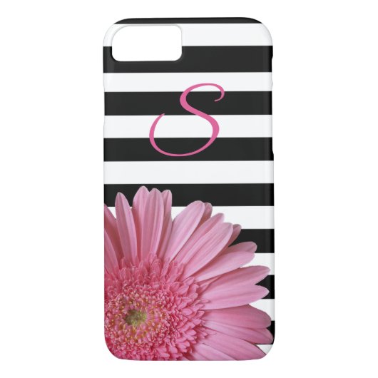 Roze Gerber Daisy en Stripes iPhone 8 Hoesje (Achterkant)