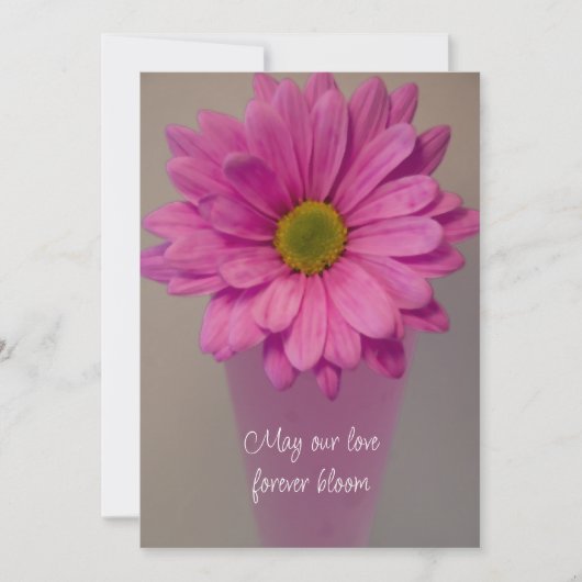Roze Gerber Daisy Flower in Vase Wedding Kaart (Voorkant)