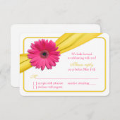 Roze Gerber Daisy Gele Lint Bruiloft RSVP (Voorkant / Achterkant)