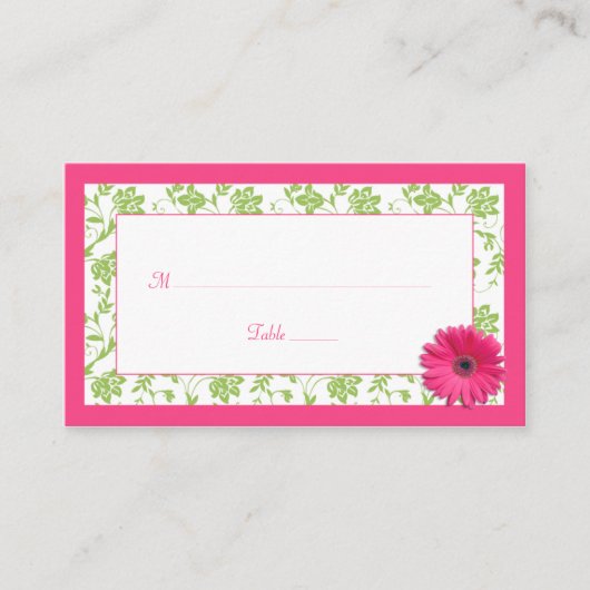 Roze Gerber Daisy Green Damask Wedding Place Cards Plaatskaartje (Voorkant)