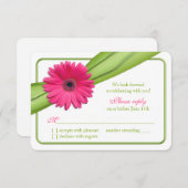 Roze Gerber Daisy Groene Lint Trouw RSVP (Voorkant / Achterkant)