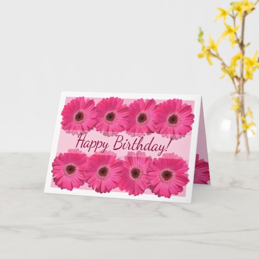 Roze Gerber Daisy Happy Birthday Kaart (Gele Bloem)