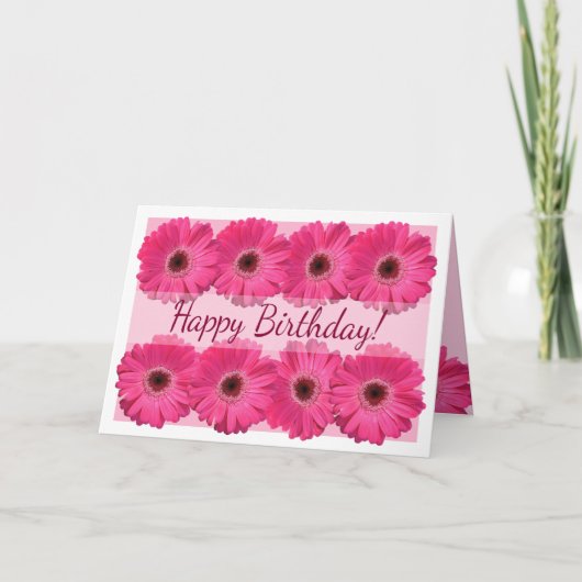 Roze Gerber Daisy Happy Birthday Kaart (Voorkant)
