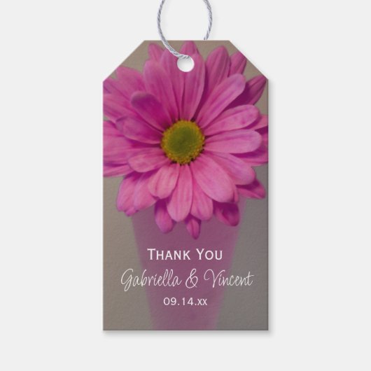 Roze Gerber Daisy in Vase Wedding Bedankt Cadeaulabel