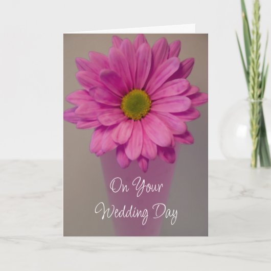 Roze Gerber Daisy in Vase Wedding Day Kaart (Voorkant)