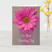 Roze Gerber Daisy in Vase Wedding Day Kaart (Gele Bloem)