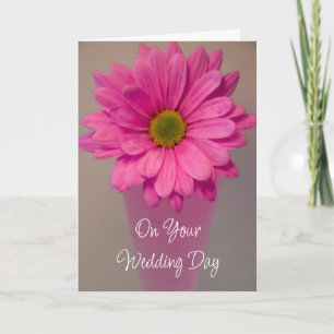 Roze Gerber Daisy in Vase Wedding Day Kaart