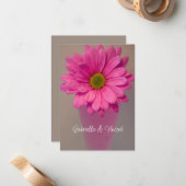 Roze Gerber Daisy in Vase Wedding Flat Note-kaarte Notitiekaartje (Voorkant / Achterkant in situ)