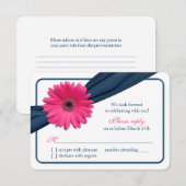 Roze Gerber Daisy Marineblauwe Lint Trouw RSVP (Voorkant / Achterkant)