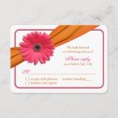 Roze Gerber Daisy Oranje Lint Trouw-Huwelijk RSVP (Voorkant)