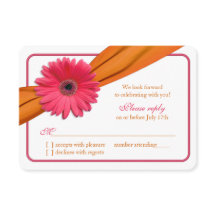 Roze Gerber Daisy Oranje Lint Trouw-Huwelijk RSVP