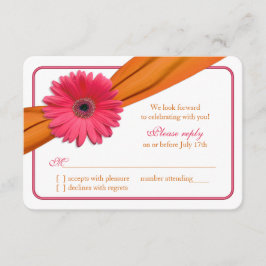 Roze Gerber Daisy Oranje Lint Trouw-Huwelijk RSVP