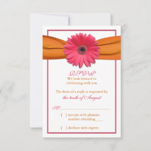 Roze Gerber Daisy Oranje Lint Trouw RSVP Antwoordk Kaartje