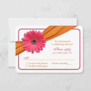 Roze Gerber Daisy Oranje Lint Trouw RSVP Kaartje