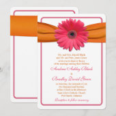 Roze Gerber Daisy Oranje Ribbon Wedding Rond Kaart (Voorkant / Achterkant)