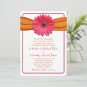 Roze Gerber Daisy Oranje Ribbon Wedding Rond Kaart (Staand voorkant)
