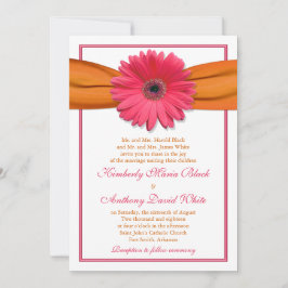 Roze Gerber Daisy Oranje Ribbon Wedding Uitnodigin Kaart