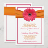 Roze Gerber Daisy Oranje Ribbon Wedding Uitnodigin Kaart (Voorkant / Achterkant)