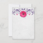 Roze Gerber Daisy Paarse Grijs Bloemen Huwelijk RS RSVP Kaartje (Achterkant)