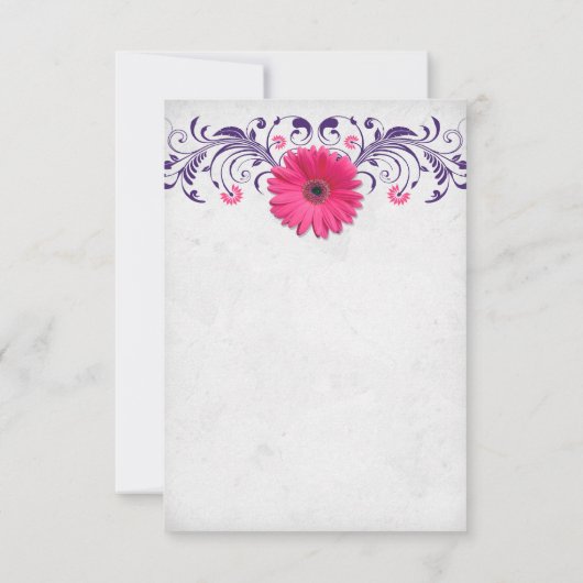 Roze Gerber Daisy Paarse Grijs Bloemen Huwelijk RS RSVP Kaartje (Achterkant)